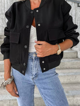 Load image into Gallery viewer, Black Baseball Collar Jacket