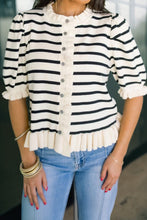 Load image into Gallery viewer, Stripe Ruffle Knit Sweater Cardigan