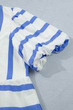 Load image into Gallery viewer, Stripe Split V Neck Puff Sleeve Summer Blouse