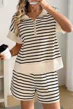 Load image into Gallery viewer, Stripe Zip Polo Tee Short 2pcs Outfit