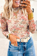 Load image into Gallery viewer, Floral Print Mock Neck Mesh Top