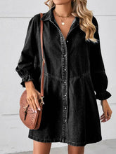 Load image into Gallery viewer, Loose Black Long Sleeve Denim Short dress
