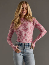 Load image into Gallery viewer, Pink Floral Mesh Top
