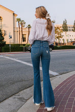 Load image into Gallery viewer, High Rise Distressed Raw Hem Denim Flare Jeans
