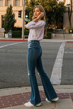 Load image into Gallery viewer, High Rise Distressed Raw Hem Denim Flare Jeans
