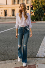 Load image into Gallery viewer, High Rise Distressed Raw Hem Denim Flare Jeans
