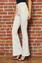 Load image into Gallery viewer, HIGH RISE TENCEL FLARE JEAN 5 ROSE GOLD BUTTON
