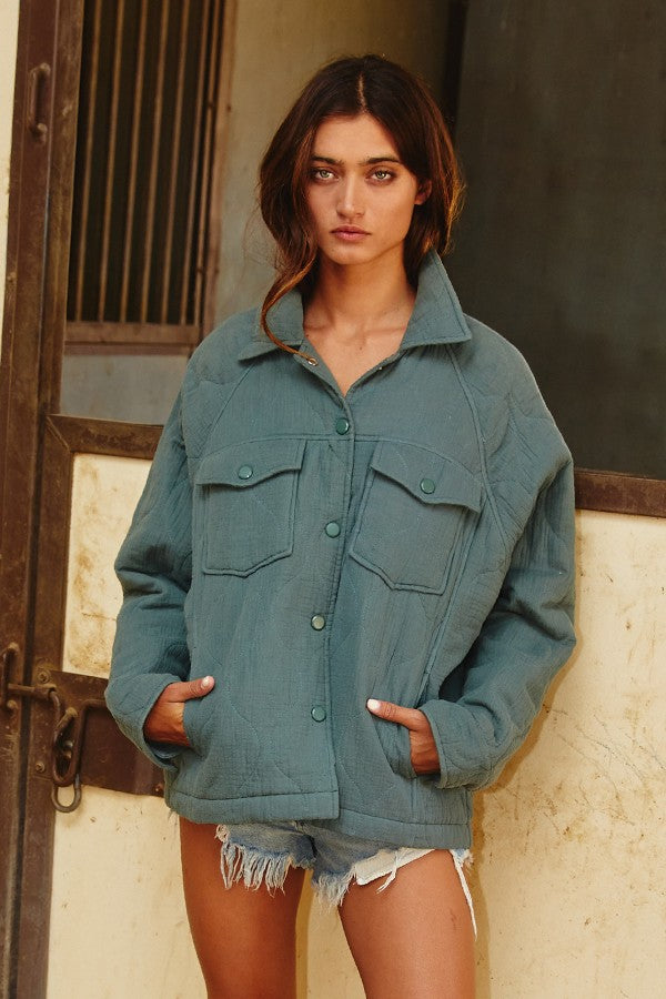 Raglan Quilted Shirt Jacket