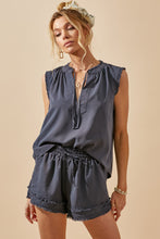 Load image into Gallery viewer, Deep V-Neck Distressed Ruffled Collar Sleeveless Top
