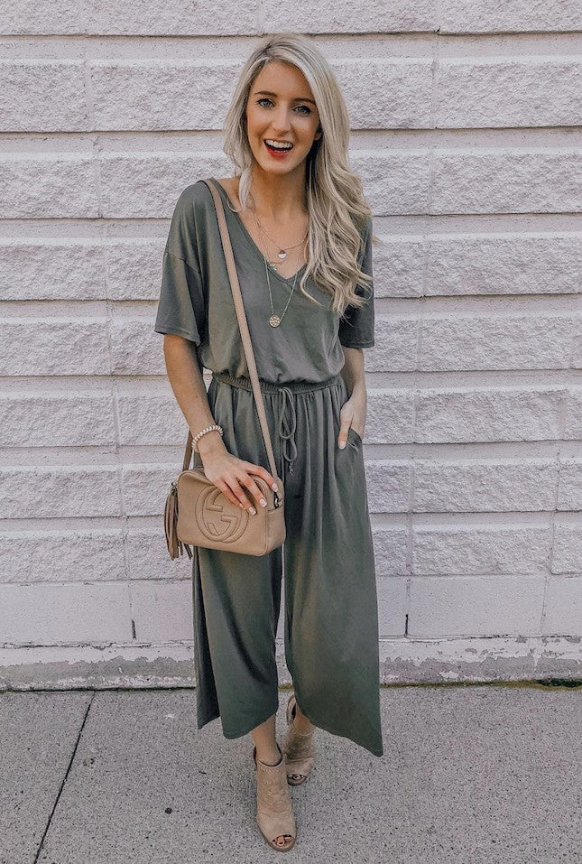 Amanda M. Short Sleeve Jersey Jumpsuit