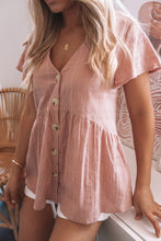 Load image into Gallery viewer, Hailey B. Short Sleeve Buttoned Peplum Top
