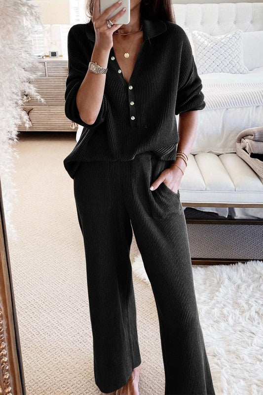 Black Ribbed Lounge Set