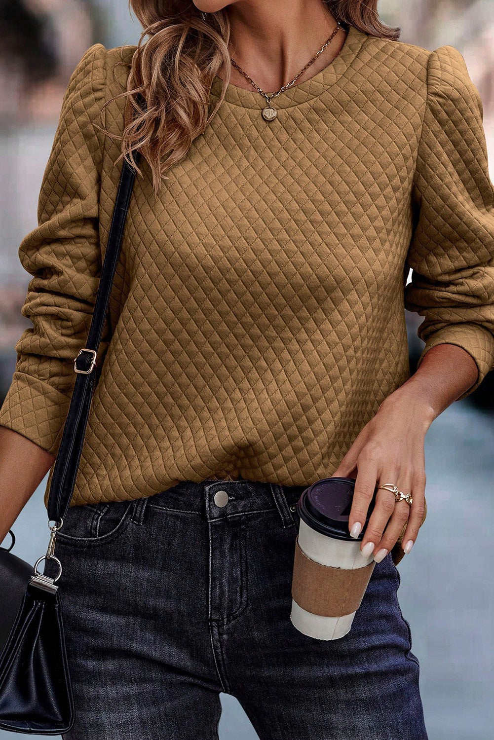 Quilted Puff Sleeve Pullover
