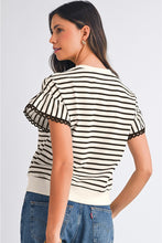 Load image into Gallery viewer, Stripe Scallop Lace Trim Ruffle Sleeves Top
