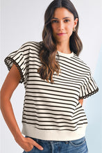 Load image into Gallery viewer, Stripe Scallop Lace Trim Ruffle Sleeves Top
