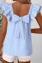 Load image into Gallery viewer, Stripe Back Bow Ruffled Blouse
