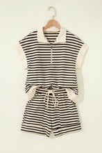 Load image into Gallery viewer, Stripe Zip Polo Tee Short 2pcs Outfit
