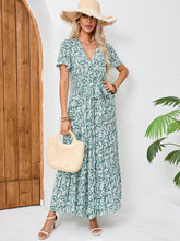 Load image into Gallery viewer, V-Neck Short-Sleeved Dress with Bow Lace-Up Waist
