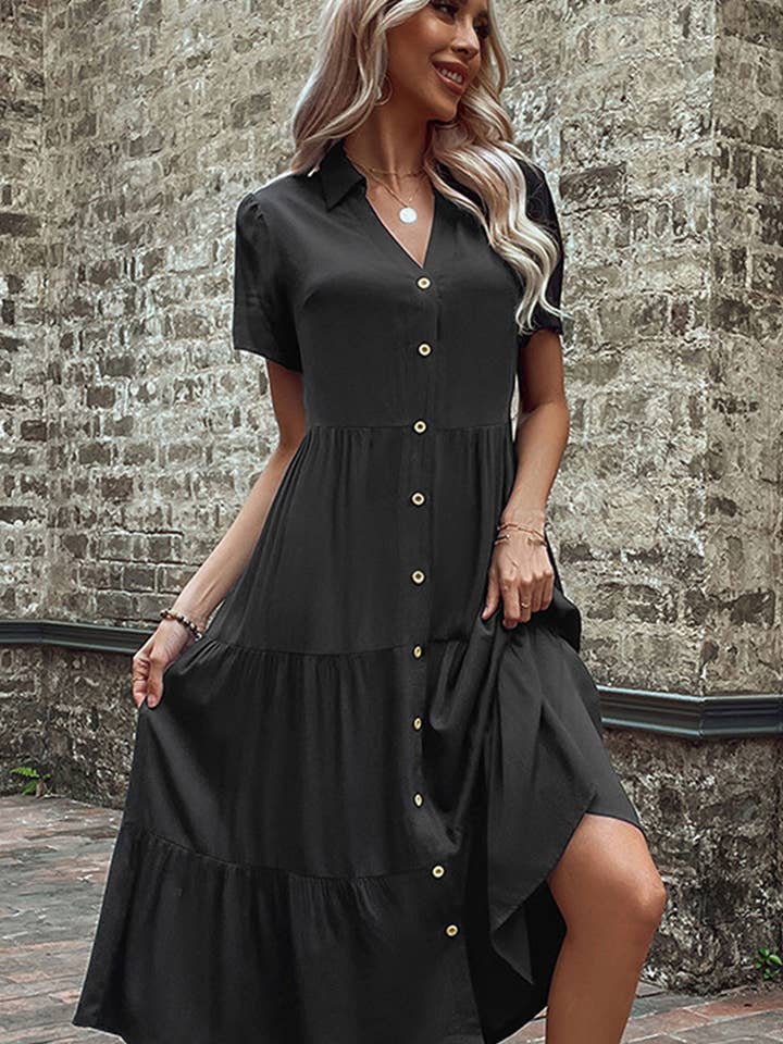 Short Sleeve Button Up Cake Dress
