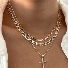 Load image into Gallery viewer, Gold Cross Pendant Stacked Necklace
