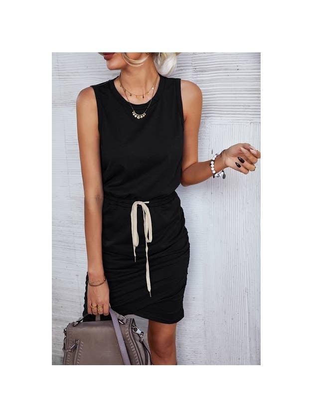 Sleeveless Solid Ruched Dress