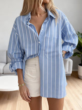 Load image into Gallery viewer, Blue Pinstripes Casual button Down
