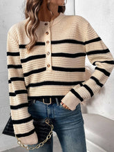 Load image into Gallery viewer, Striped Button Chunky Knit Sweater
