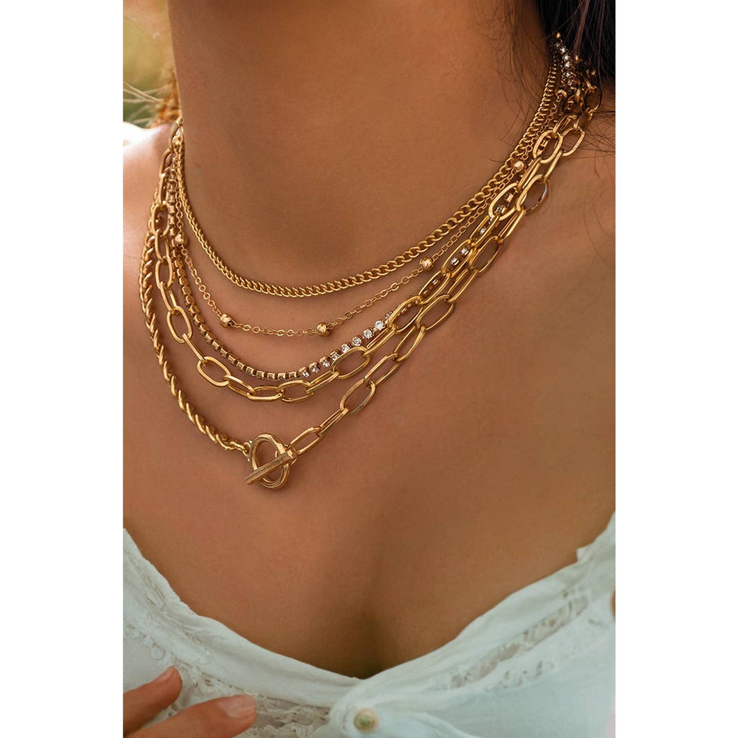 Layered Rhinestone Chain Necklace
