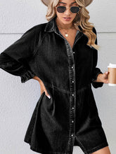 Load image into Gallery viewer, Loose Black Long Sleeve Denim Short dress
