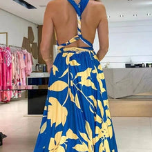 Load image into Gallery viewer, Backless Blue and yellow dress

