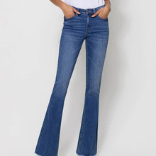 Load image into Gallery viewer, Alison Mid Rise Raw Hem Flare Jeans
