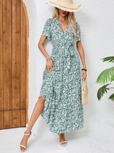 Load image into Gallery viewer, V-Neck Short-Sleeved Dress with Bow Lace-Up Waist
