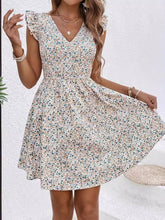 Load image into Gallery viewer, Floral print Ruffled V-neck Sleeve Dress
