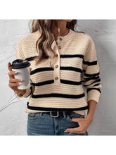 Load image into Gallery viewer, Striped Button Chunky Knit Sweater
