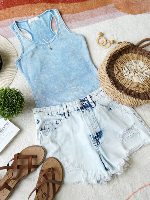 Washed Cotton Body Suit with Snaps