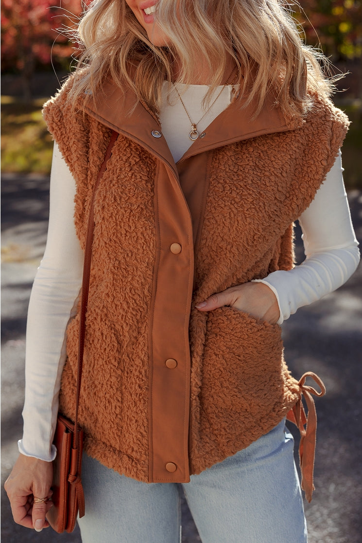 Snap Button Front  Plush Vest