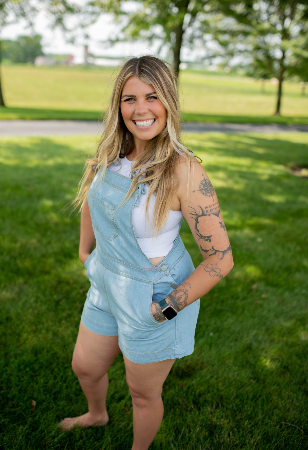 Washed Chambray Overall Shorts