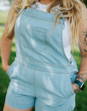 Load image into Gallery viewer, Washed Chambray Overall Shorts
