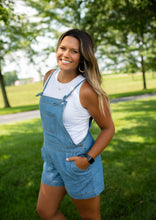 Load image into Gallery viewer, Washed Chambray Overall Shorts
